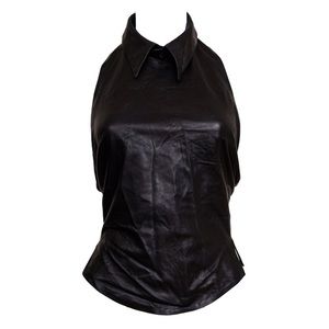 Yves Saint Laurent Black Leather Halter-neck Open Back Top